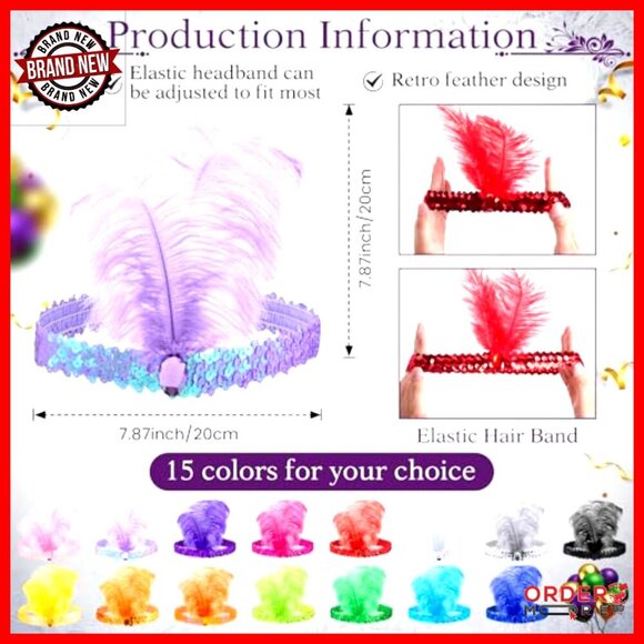 30 Piece Feather Headband Set for Women, 1920s Flapper Costume Accessory main image 4